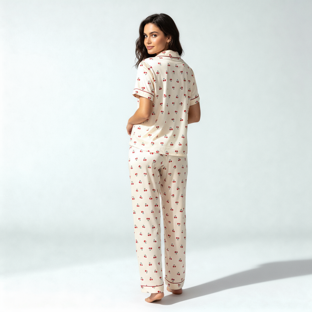Cherry Print Flannel Pajama Set
