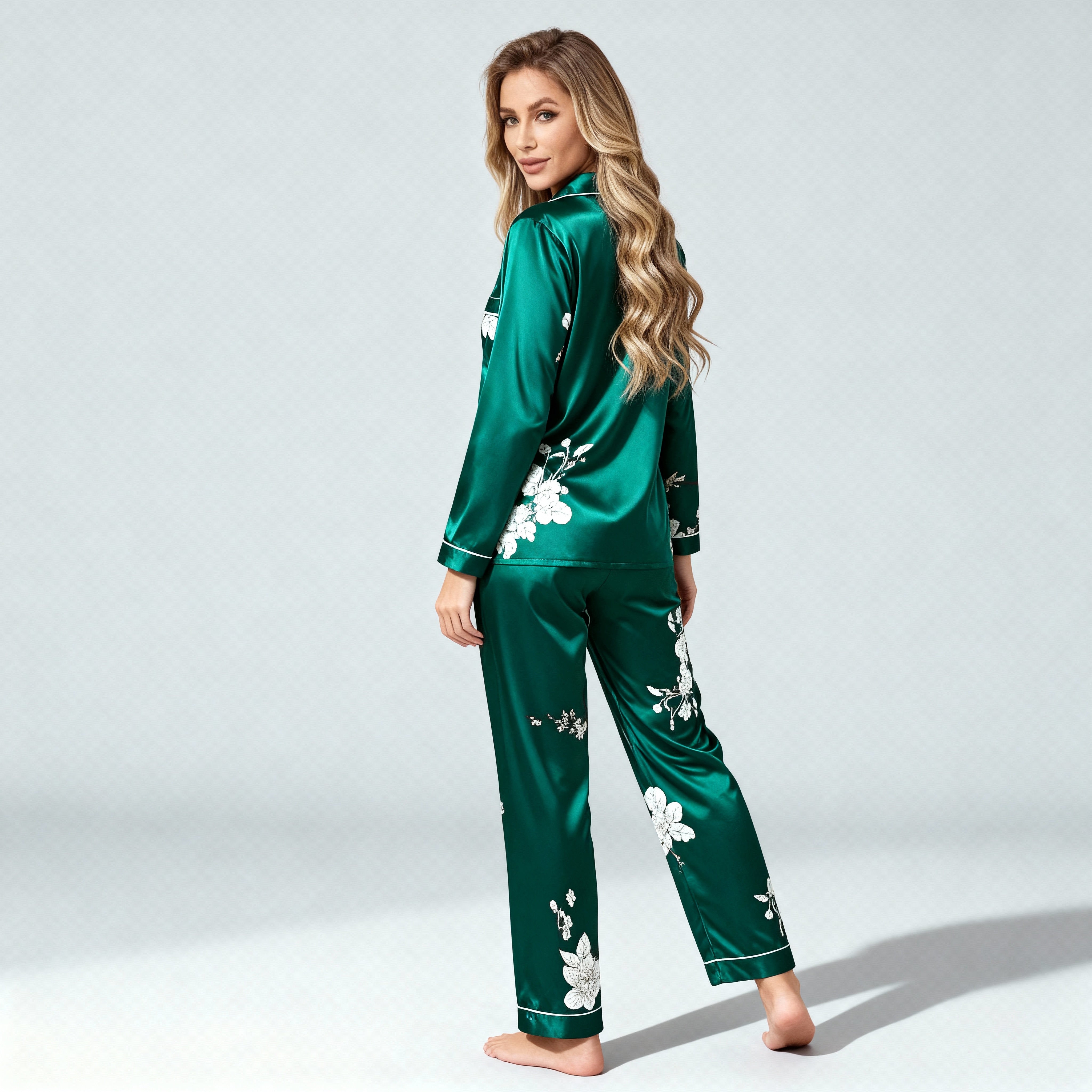 Floral Print Silk Pajama Set