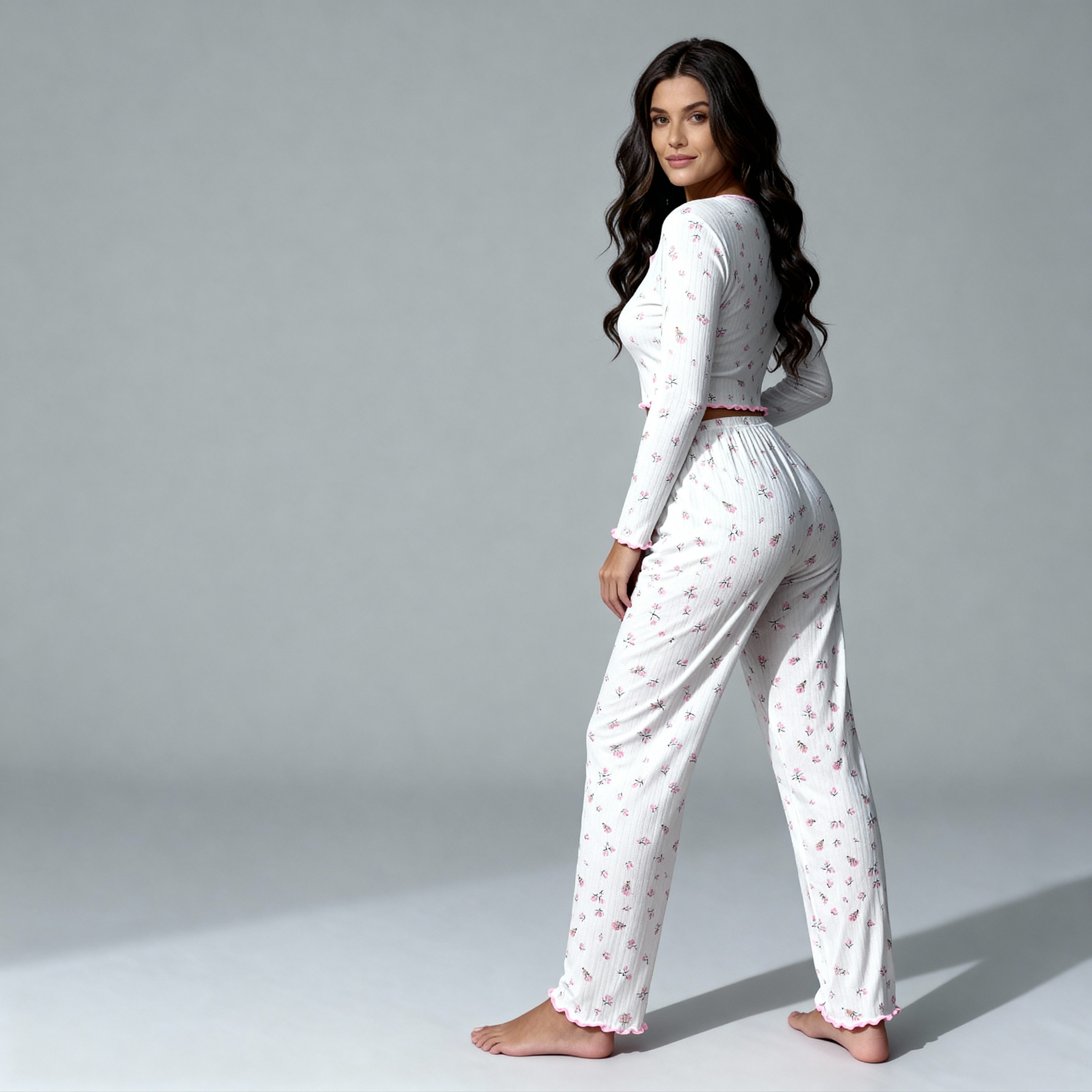 Y2K Floral Ribbed Pajama Set