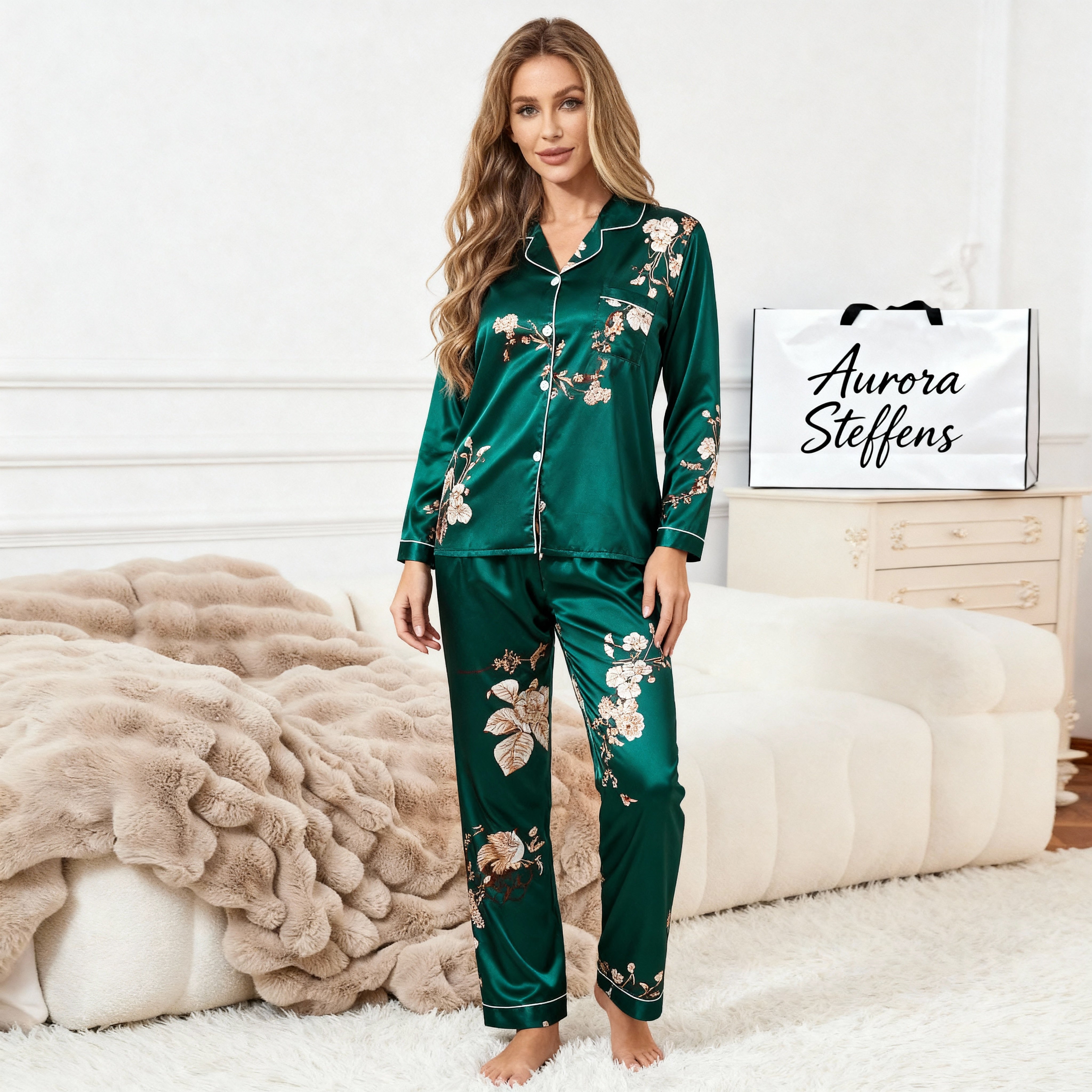 Floral Print Silk Pajama Set